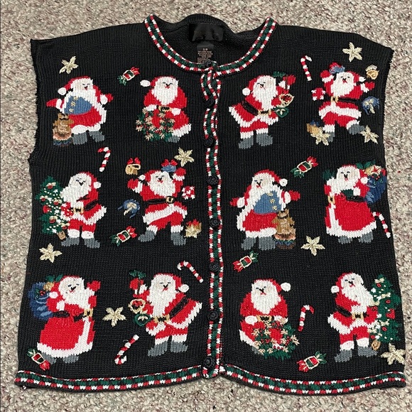 Vintage Sweaters - Vintage 90s Festive embroidered Santa Knit Vest- adorable